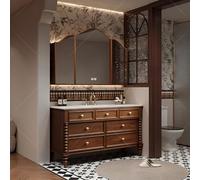 Meuble de salle de bain avec lavabo en céramique, armoire miroir et tiroir inférieur, style vintage (armoire miroir 120 cm)