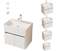 Meuble de salle de bain avec lavabo en céramique, armoire murale, grand rangement, design moderne pour la maison ou l'hôtel, 80 cm, finition blanche