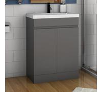 Meuble de salle de bain avec lavabo en résine et portes doubles, meuble de rangement sur pied pour vestiaire et toilettes