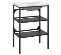 Meuble de salle de bain avec lavabo noir - Fer revêtu par pulvérisation robuste et moderne - Étagère peu encombrante pour petites salles de bain - Solution de rangement stable avec montage facile