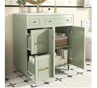 Meuble de salle de bain avec lavabo - PAGE LIVING - 81,7×46,8×90 cm - Laqué - Pieds bois massif - Vert