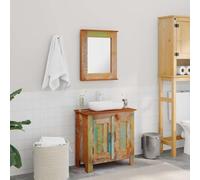 Meuble de salle de bain avec miroir en bois massif Style ker 60 cm | Bois recy ois de teck, d'acacia, bois de mangue, salier, 2 étagères, cadre en bois miroir