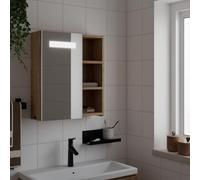 Meuble de salle de bain avec miroir et lumière LED en chêne 45 x 13 x 52 cm, design élégant pour rangement pratique, matériau durable en bois d'ingénierie résistant à l'humidité,