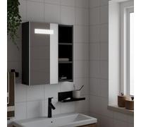 Meuble de salle de bain avec miroir et lumière LED noire 45 x 13 x 52 cm, design élégant pour rangement pratique, matériau en bois d'ingénierie résistant à l'humidité, facile
