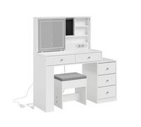 Meuble de salle de bain avec miroir LED - SOBUY - Miroir pivotant - Éclairage LED intégré - 5 tiroirs spacieux
