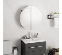 Meuble de Salle de Bain avec Miroir Rond et LED, Éclairage Intégré et 2 Portes, Meuble Salle de Bain Meuble De Rangement Armoire Salle De Bains, pour Salle de Bains/Toilettes, Gris, 40x40x17.5cm