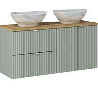 Meuble De Salle De Bain Avec Plan Et Lavabos 120 Cm – Line Reed Green Avec Façade Fraisée Et Lavabos