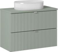Meuble De Salle De Bain Avec Plateau Et Lavabo À Poser 80 Cm – Line Reed Green Avec Façade Fraisée