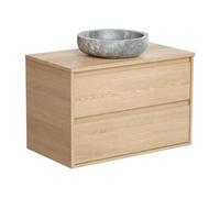 Meuble de salle de bain avec vasque à poser en pierre - Placage chêne - 80 cm - MILIPAM