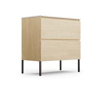blumfeldt Johnstone Meuble Lavabo Salle de Bain - Design Bois Naturel, Lavabo Céramique, Tiroirs Spacieux, Fermeture Douce, Pieds Inclus, Matériau Résistant à l'Humidité - Assemblage Facile