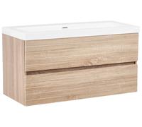 Meuble de Salle de Bain avec Vasque en MDF 100 x 46 cm avec 2 Tiroirs Marron Cla