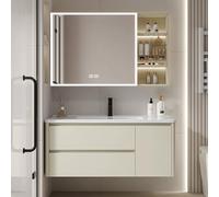 Meuble De Salle De Bain avec Vasque Et Miroir Intelligent, Meubles De Salle De Bain avec Lavabo Et Armoire À MiroirBeige,80cm/32in