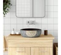 Meuble de Salle de Bain avec Vasque,Vasque à poser noir et marron rond Φ41x14 cm céramique,Meuble Lave Main Wc pour Cuisine, Wc d'invités
