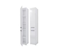 Meuble de salle de bain Bagnoli SLIM II blanc mat / blanc brillant - Meuble sur pied, colonne de salle de bain, étagère