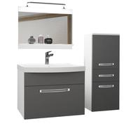 Meuble de Salle de Bain - BELINI - 100 cm - Lavabo en Porcelaine - Éclairage LED - Argent Mat