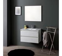 Kiamami Valentina - Meuble DE Salle DE Bains 80 CM avec Deux TIROIRS en Blanc Bois ET LAVABO en CÉRAMIQUE | Berlin