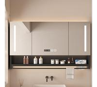 Meuble de salle de bain blanc avec miroir LED, armoire à pharmacie murale Smart Touch, désembuage, affichage de l'heure et de la température, solution de rangement peu encombrante