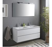 Kiamami Valentina Meuble de Salle de Bain 120cm Blanc Brillant, tiroirs et Double Vasque | Benaco