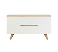 Meuble de salle de bain blanc laqué brillant et bois clair L140 cm MELKA