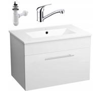 Meuble de salle de bain Blanc Lavabo suspendu 80x47 Tiroir Brillant Robinet Ob