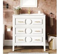 Meuble de salle de bain blanc rétro 81x46,5cm avec lavabo en céramique, 3 tiroirs, fermeture douce, meuble libres