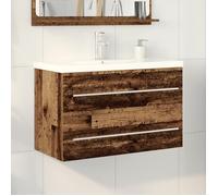 Meuble de salle de bain - Bois vieilli - Lavabo intégré - 2 tiroirs - Finition vernie