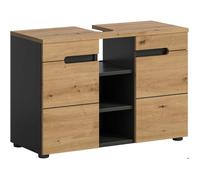 xonox.home Meuble de Salle de Bain Canu - Meuble sous Vasque - Meuble Bas en chêne Artisanal - Corps en Basalte Gris NB - Environ 80 x 55 x 34 cm