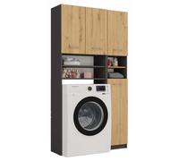 Meuble de salle de bain - CDF - Ensemble moderne - 4 portes - 4 tablettes - Gris et bois