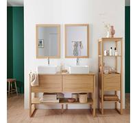 Meuble de Salle De Bain Chêne 120 cm + Colonne de Rangement Chêne cm Atoll + 2 Miroirs + 2 Vasques