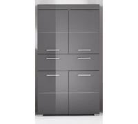 Meuble de salle de bain Colonne double - 4 portes + 1 tiroir - L73 x P31 x H130 cm - Gris - AMANDA
