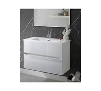 Meuble de salle de bain coloris blanc avec vasque moulee en ceramique - Longueur 80 x Profondeur 46 x Hauteur 56 cm --