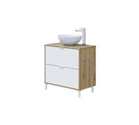 PEGANE Meuble de Salle de Bain Coloris Chêne/Blanc Brillant (Lavabo Non Inclus)- Longueur 79 x Hauteur 79 x Profondeur 45 cm