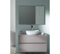 Meuble de salle de bain coloris taupe avec vasque à poser en ceramique + miroir - Longueur 100 x Profondeur 46 x Hauteur 56 cm -PEGANE- taupe