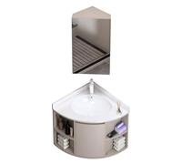Meuble de salle de bain d'angle avec évier et robinet en céramique - Armoire murale avec miroir pour petits espaces - Appartement et salle d'eau - Beige - 50 cm