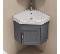 Meuble de salle de bain d'angle avec évier - Lavabo utilitaire mural - Robinet chaud et froid - Design peu encombrant - Grand rangement pour les petites surfaces - Finition gris foncé - Idéal pour la