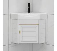 Meuble de salle de bain d'angle avec évier mural en céramique avec robinet de rangement chaud et froid, idéal pour la maison, la cuisine, la terrasse, la buanderie