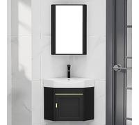 Meuble de salle de bain d'angle avec lavabo en céramique et miroir à fixer au mur Petit espace 43 cm