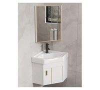 Meuble de salle de bain d'angle avec lavabo en céramique et miroir - Montage mural peu encombrant - Blanc - 38 cm - Design moderne