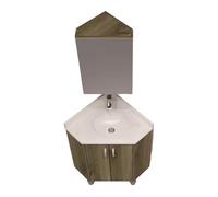 Meuble de salle de bain d'angle avec lavabo et miroir, solution de rangement murale pour petits espaces