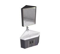 Meuble de salle de bain d'angle avec lavabo, miroir de rangement à trois couches pour petits espaces