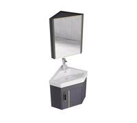 Meuble de salle de bain d'angle avec lavabo, miroir de rangement à trois couches pour petits espaces