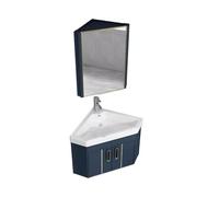 Meuble de salle de bain d'angle avec lavabo, miroir de rangement à trois couches pour petits espaces