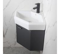 Meuble de salle de bain d'angle avec lavabo mural utilitaire design lavabo - Ensemble de robinets chauds et froids - Grand espace de rangement pour les petits espaces - Idéal, gris, 51 cm