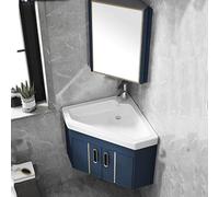 Meuble de salle de bain d'angle avec miroir et évier flottant pour économiser de l'espace avec robinet chaud et froid, idéal pour les petites salles de bains (bleu, 38 cm)