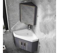 Meuble de salle de bain d'angle avec miroir, meuble lavabo mobile avec robinet chaud et froid, design peu encombrant pour petites salles de bains, gris, 48 cm, solution de rangement moderne