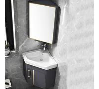 Meuble de salle de bain d'angle avec miroir mural pour économiser de l'espace avec robinet chaud et froid, design compact pour petites salles de bains (gris, 38 cm)