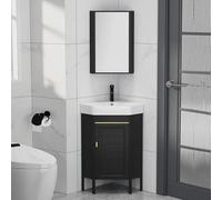 Meuble de salle de bain d'angle peu encombrant avec lavabo et armoire à pharmacie, design au sol pour zones compactes