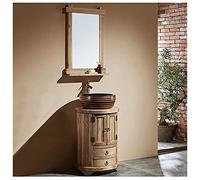 Meuble de salle de bain de style rétro avec lavabo sur pied et meuble de rangement rond 49,8 x 72,9 cm (couleur bois avec miroir)