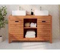 Meuble de salle de bain en bois d'acacia avec double vasque - 130 cm - PULUKAN