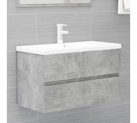 Meuble de salle de bain en bois gris béton avec bac encastrable, 80 x 38,5 x 45 cm, avec robinet et bonde push-open, design moderne pour salle de bain